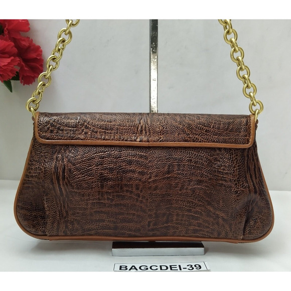 Brahmin Brown Leather Crocodile Embose Chain Strap Flap Closure Shoulder Bag - Picture 2 of 12